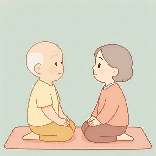Elderly Couple Yoga Gouache Illustration