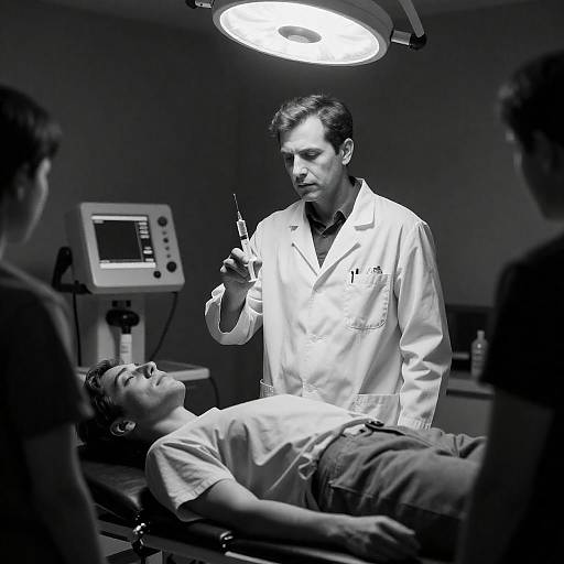 Intense Medical Scene in Black and White