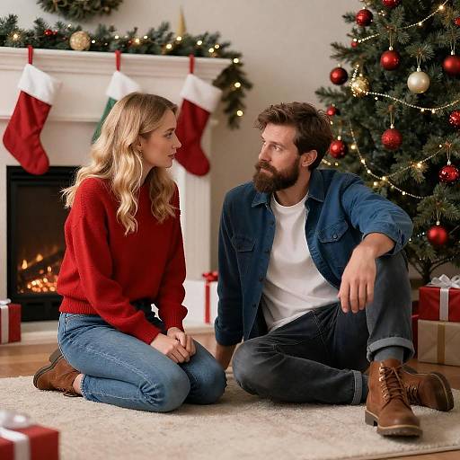 Festive Indoor Scene with Curious Couple
