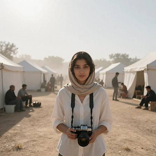 Young Woman in Headscarf Capturing Moments