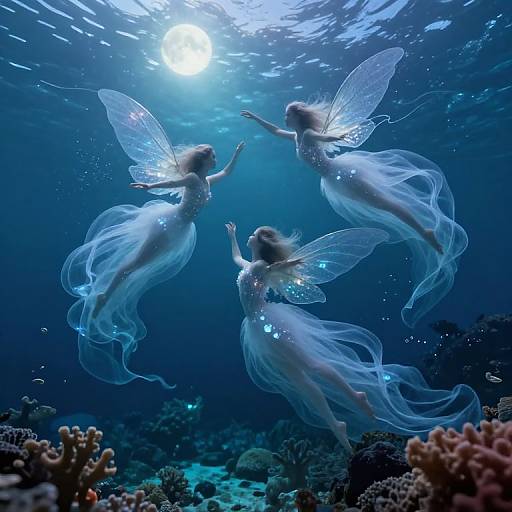 Ethereal Underwater Ballet of Bioluminescent Creatures