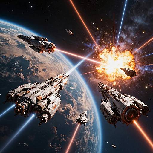 Asymmetrical Spaceship Battle Above Alien Planet