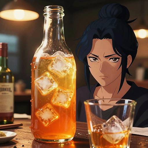 Glowing Bottle and Anime Portrait
