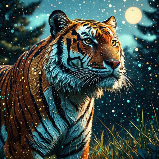 Stained Glass Style Tiger with Sparkling Dots Stained Glass Style Tiger with Sparkling Dots