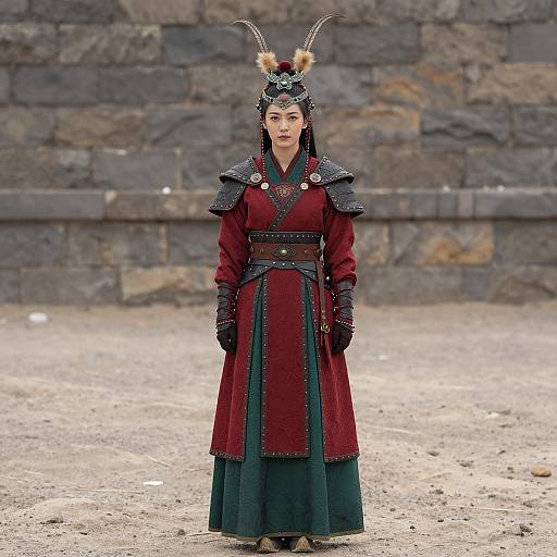 Medieval Asian Warrior Woman in Traditional Costume