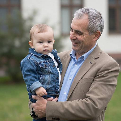 Older Man Smiling Holding Baby Outdoors