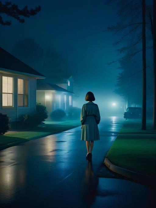 Cinematic Night in American Neighborhood