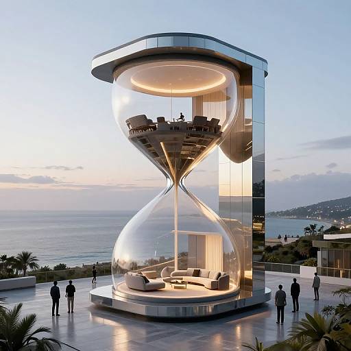 Modernist Hourglass Towers Over Coastal View