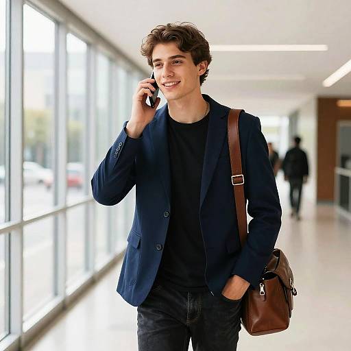 Young Man in Modern Hallway