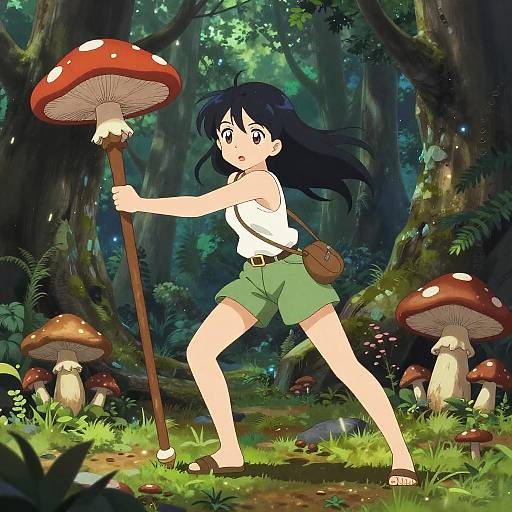 Mushroom Anime Girl in Enchanted Forest