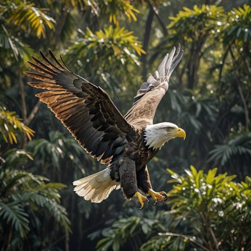 Soaring American Eagle Over Rainforest Soaring American Eagle Over Rainforest