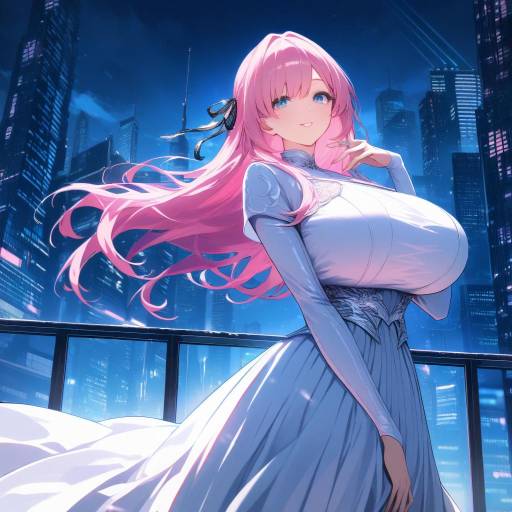 Aesthetic Anime Girl on Rooftop at Night