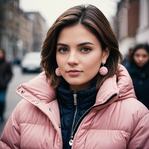 Young Woman in Pink Puffer Coat