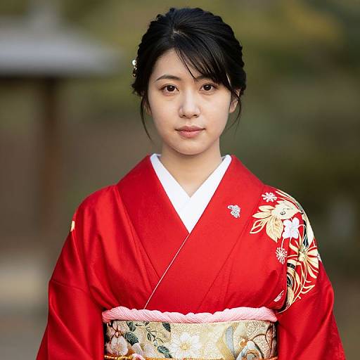 Woman in Red Kimono with Gold Embroidery