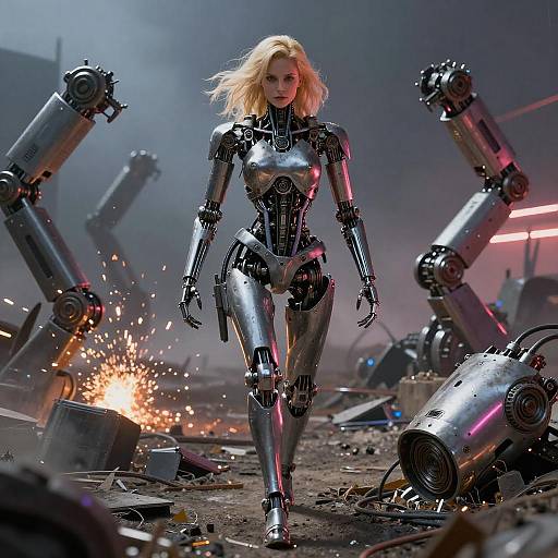 Blonde Terminator in Neon Wasteland