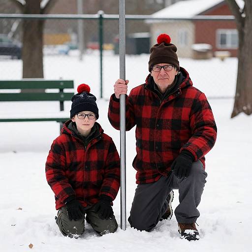 Generational Bond in a Winter Landscape
