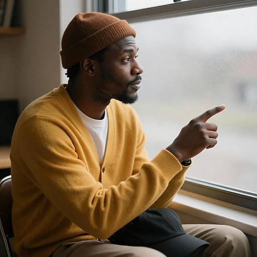 Focused Man by the Window in Cardigan