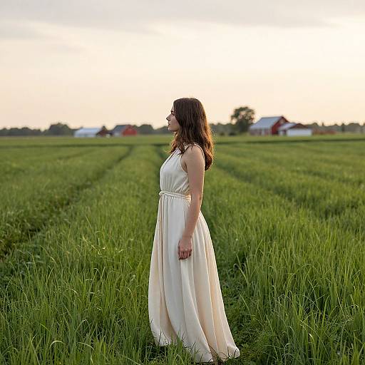 Graceful Woman in Serene Rural Landscape