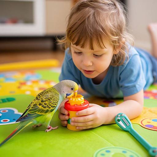 Joyful Bond Between Child and Parrot