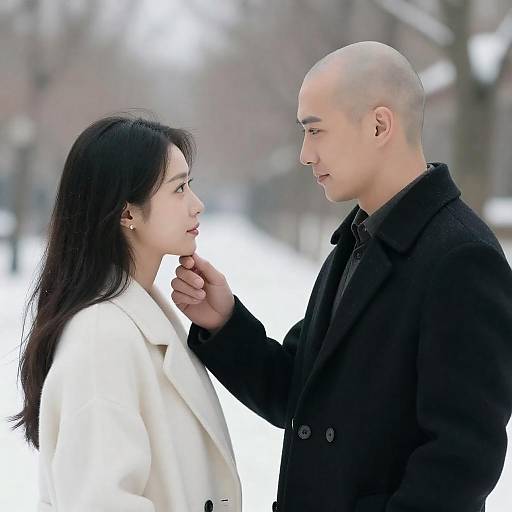 Snowy Intimate Portrait: Gentle Chin Touch