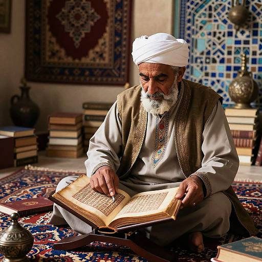 Persian Scholar Amid Ancient Manuscripts