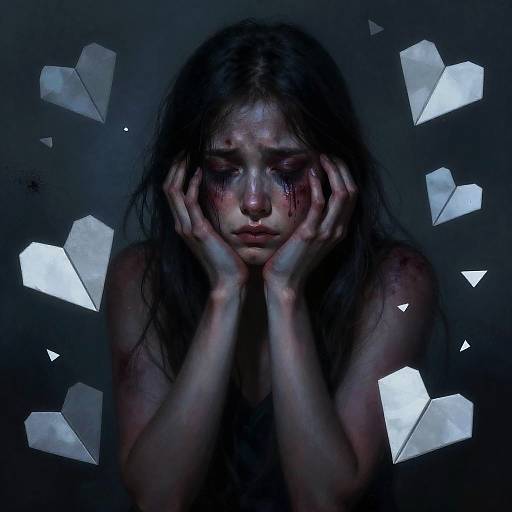 Bruise-Toned Origami Hearts Unravel into Dust