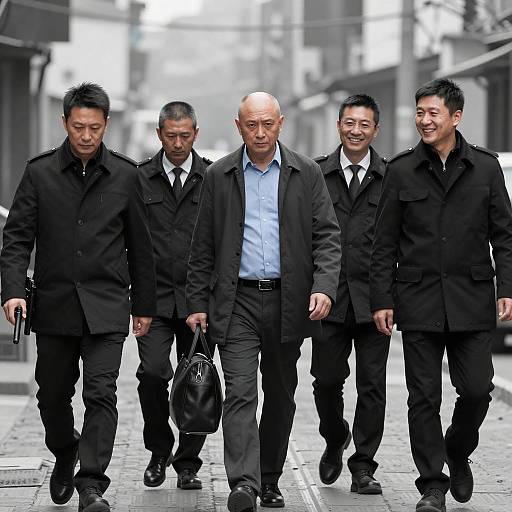 Group of men walking in black coats