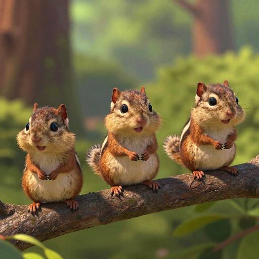 2D Animated Brown Chipmunks on Branch