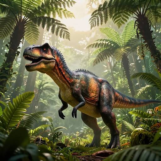 Dinosaur in Misty Prehistoric Jungle