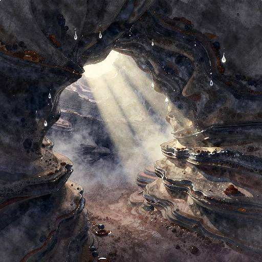 Watercolor Lava Tube in Morning Mist