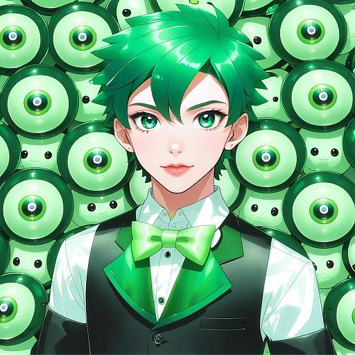 Illustration of Cilan (pokemon), pokemon in the style of Puyo (puyotopia)