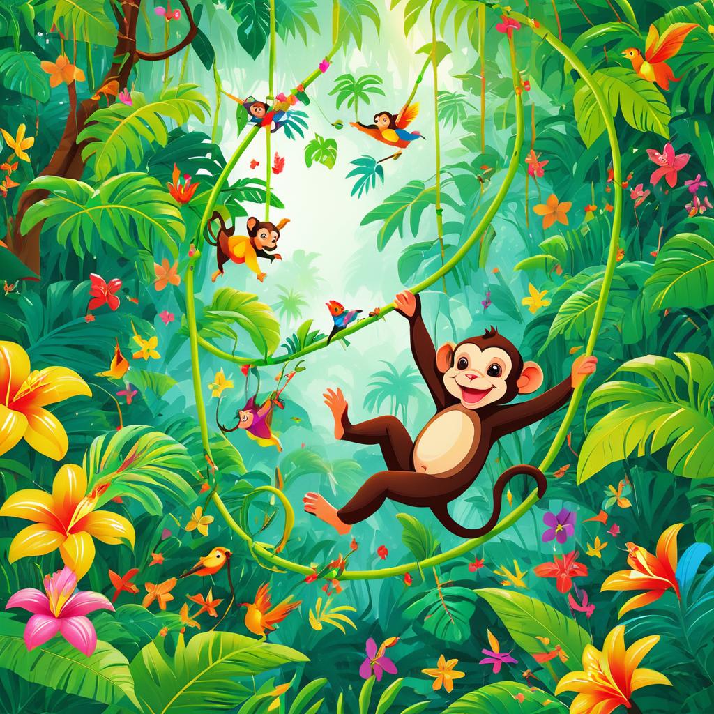 Cheeky Monkey Swinging in Lush Jungle