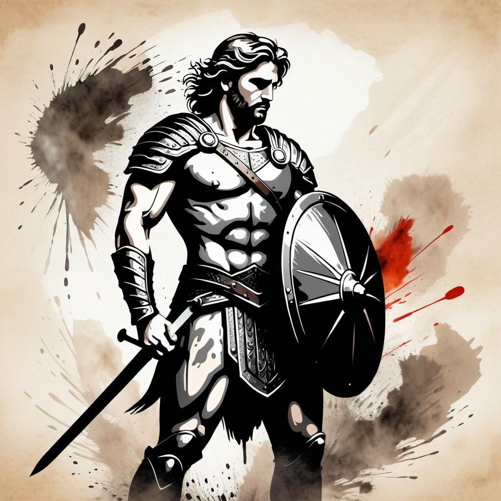 Achilles in Battle: A Modern Ink Illustration