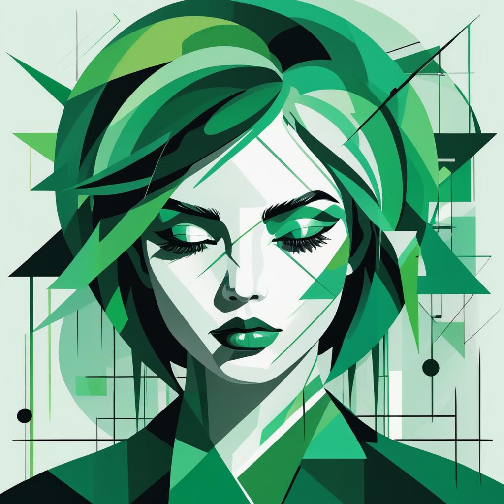 Abstract Girl with Green Hair and Shapes