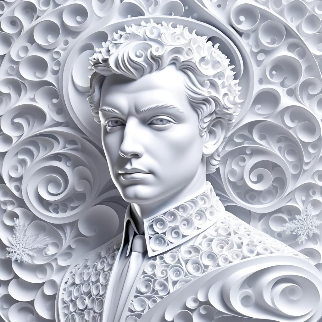 Intricate White Male 3D Sculpture Art