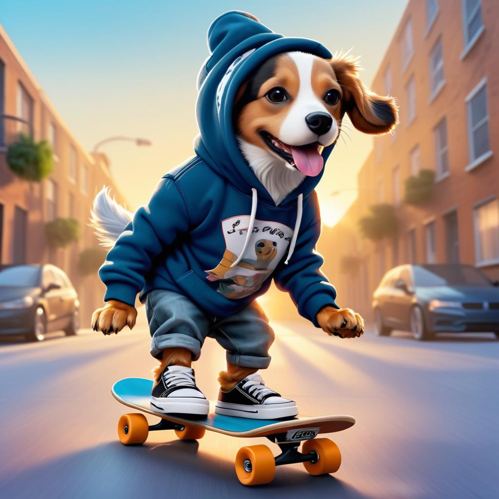 Skateboarding Dog in Urban Style