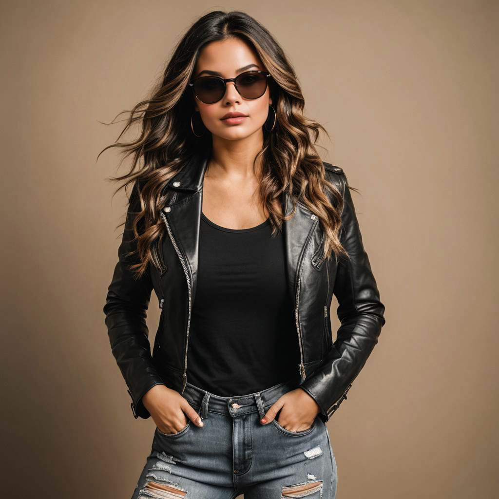 Confident Lady in Stylish Leather Look