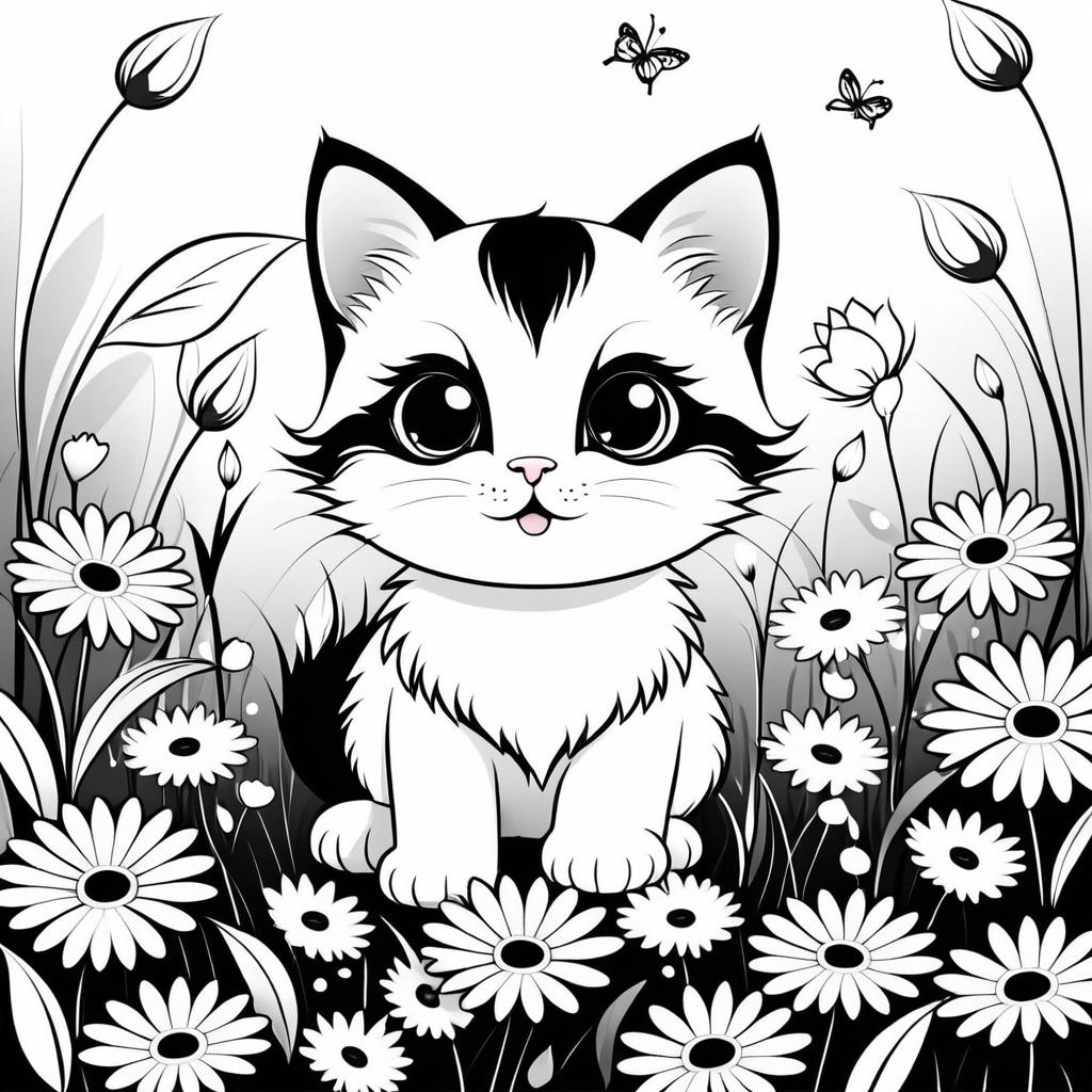 Cute Kittens in Floral Playtime Scene