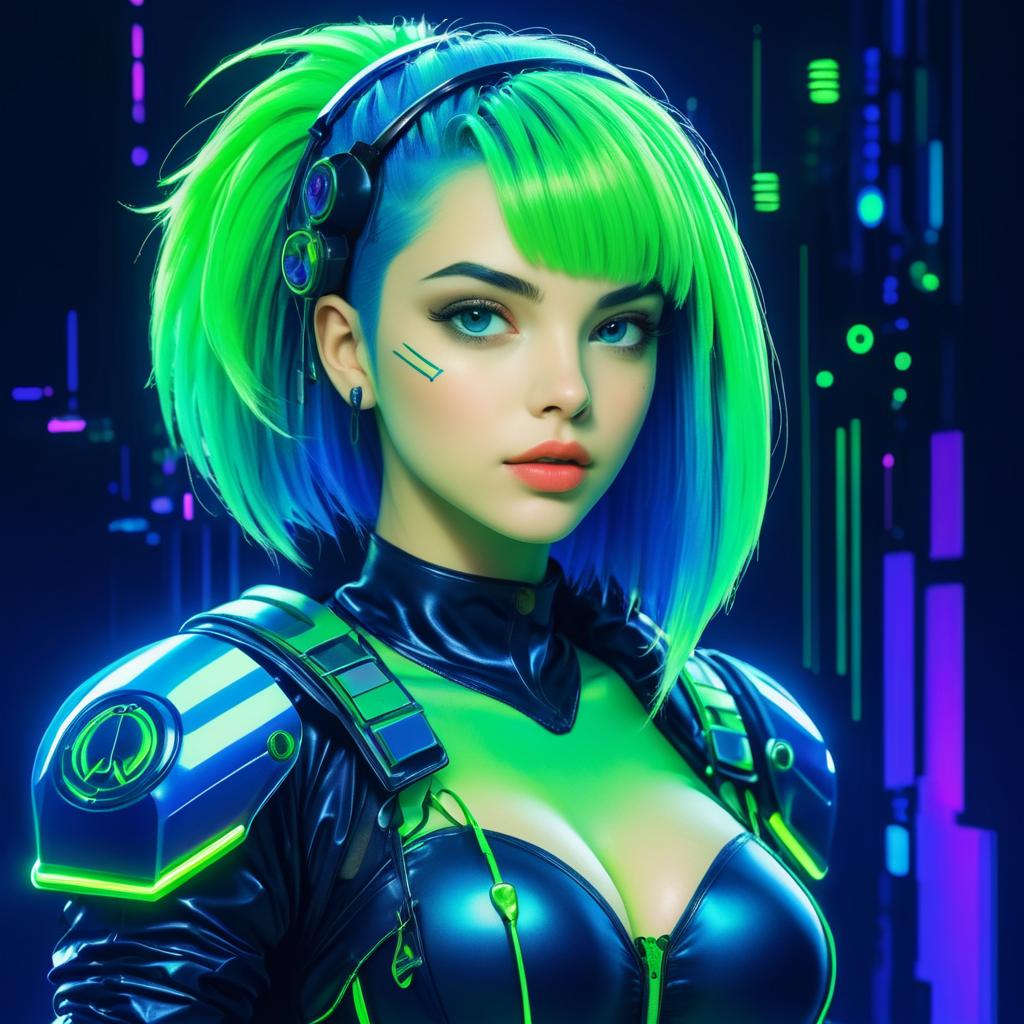 Cyberpunk Girl with Green Hair Illustration