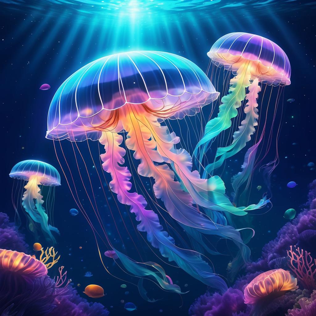 Surreal Jellyfish in a Glowing Ocean