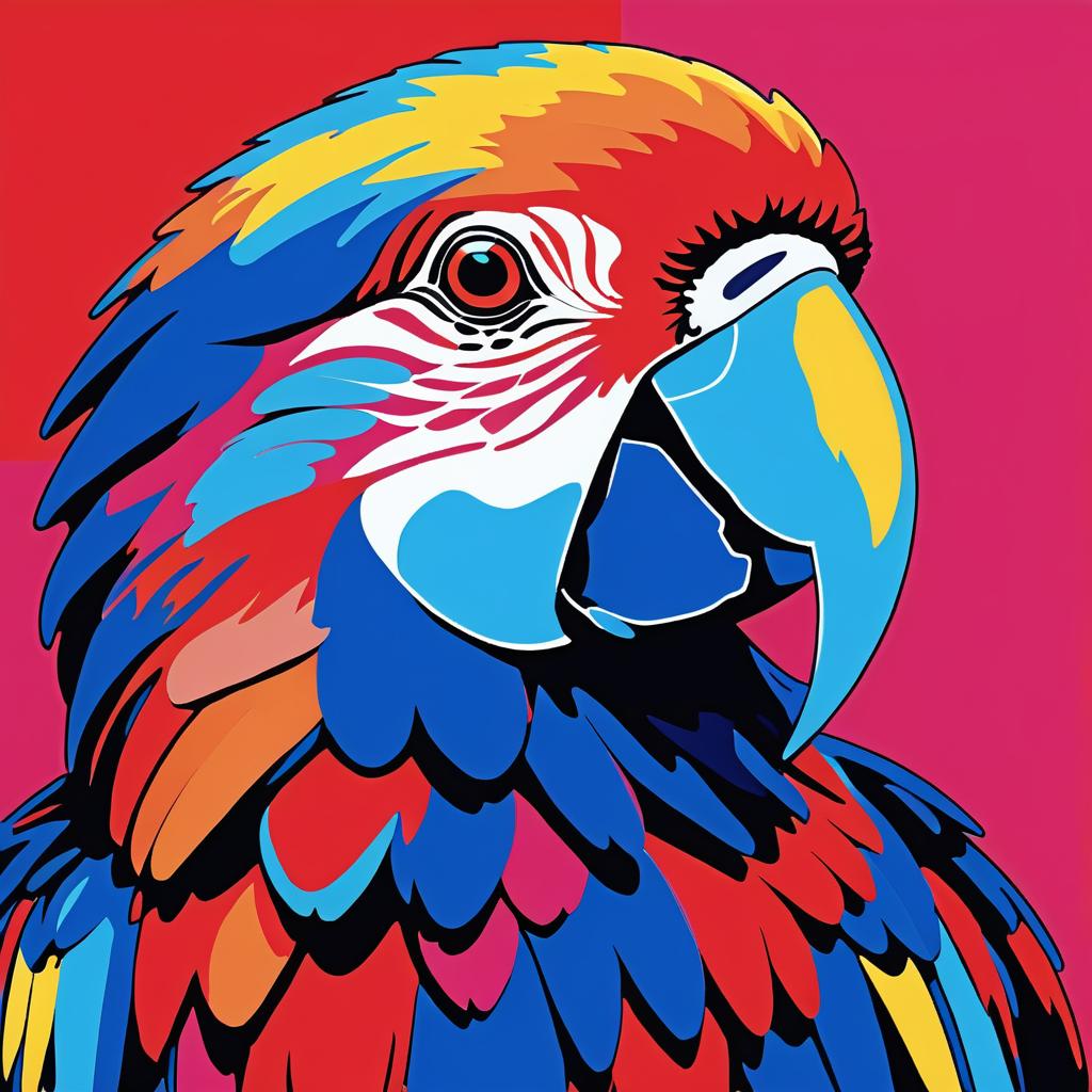 Vibrant Parrot Portrait in Warhol Style