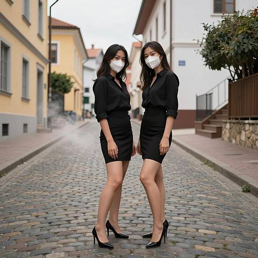 Mysterious Women on Cobblestone Street