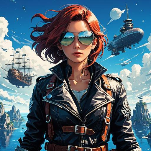 Anime Sky Pirate with Floating Islands and Airships