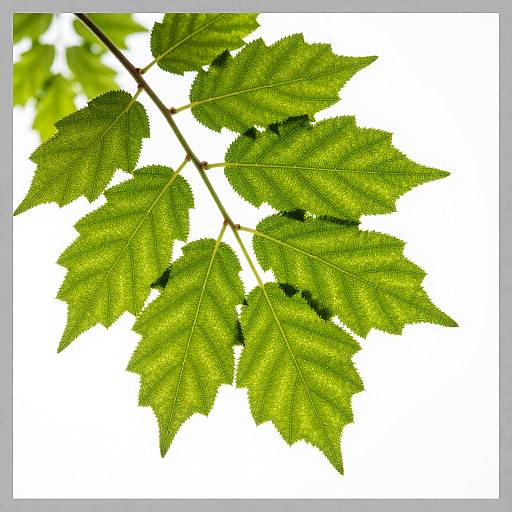 Vibrant Green Leafy Branch on White Background