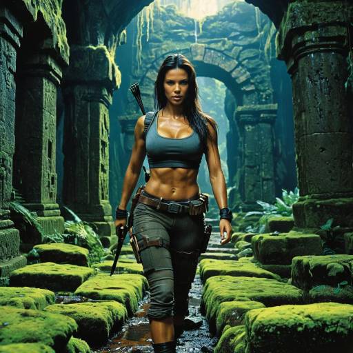 Muscled Tomb Raider in Mossy Ruins