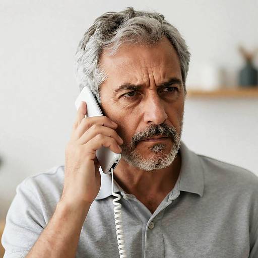 Serious Middle-Aged Man on Phone