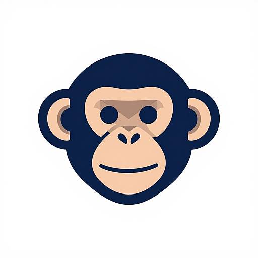 Cartoon-style digital illustration of a monkey's face with a black circular head, beige facial features, and a simple smile, set against a white background