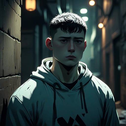 Pensive Man Standing in Alley at Night