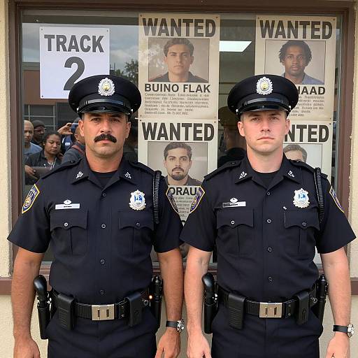 Police Officers by Wanted Posters Window