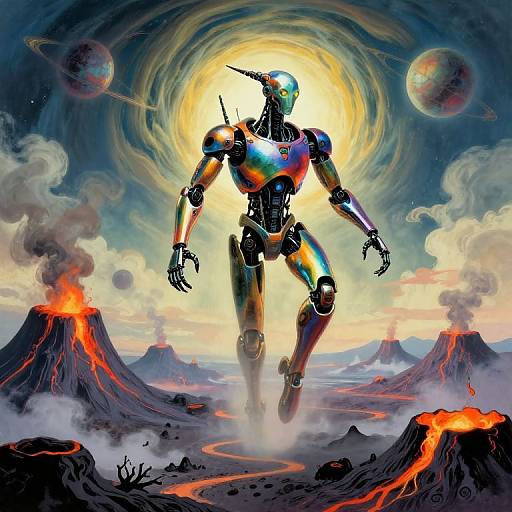 Surreal Mechanical Creature in Mystic Volcano